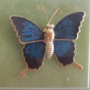 New Blue Butterfly Brooch w/ Articulated Glitter